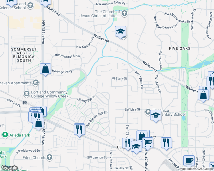 map of restaurants, bars, coffee shops, grocery stores, and more near 100 Southwest Horton Way in Beaverton