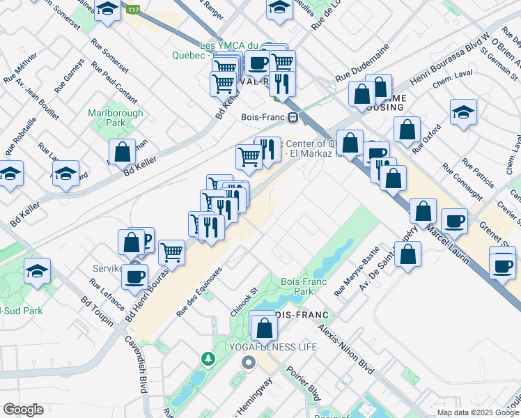 map of restaurants, bars, coffee shops, grocery stores, and more near in 
