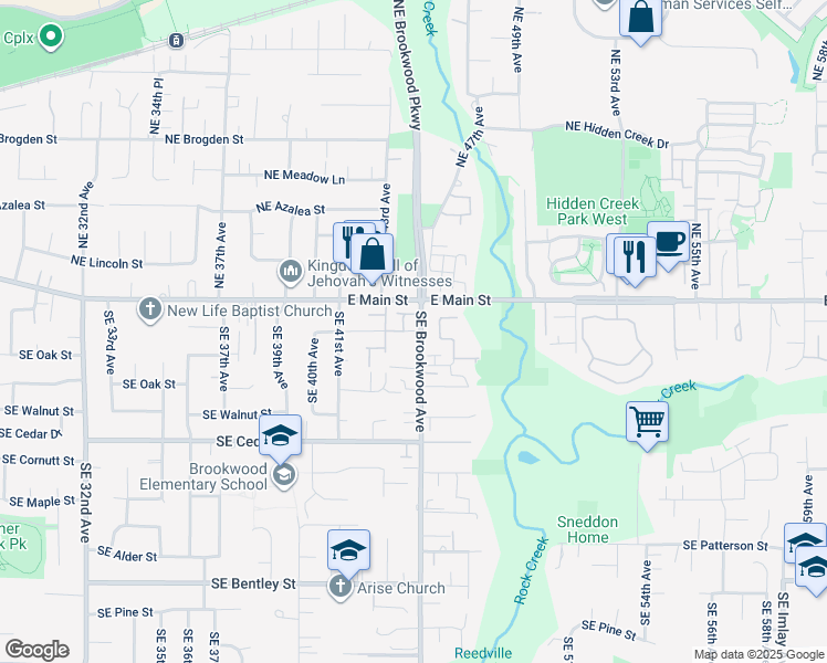 map of restaurants, bars, coffee shops, grocery stores, and more near 224 Southeast 44th Avenue in Hillsboro