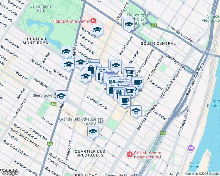 map of restaurants, bars, coffee shops, grocery stores, and more near 1699 Rue Atateken in Montréal