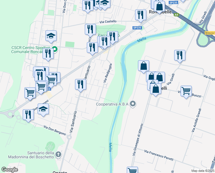 map of restaurants, bars, coffee shops, grocery stores, and more near 39P Via Redipuglia in Castel Mella