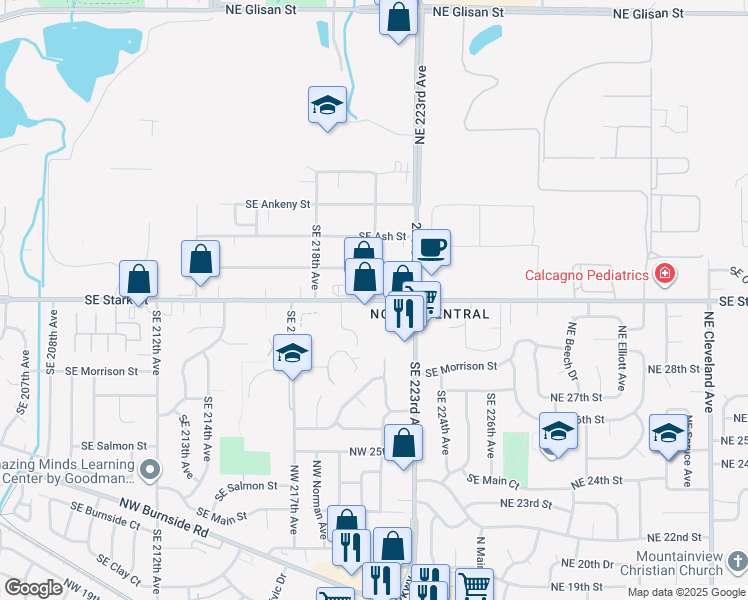 map of restaurants, bars, coffee shops, grocery stores, and more near 21948 Southeast Stark Street in Gresham