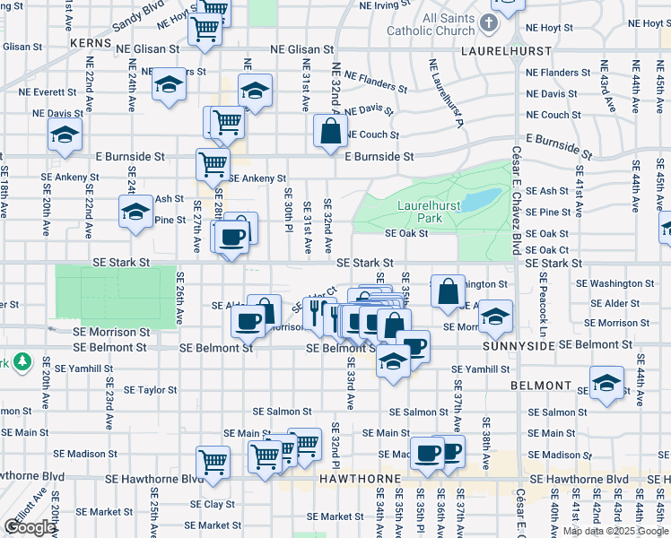 map of restaurants, bars, coffee shops, grocery stores, and more near in Portland