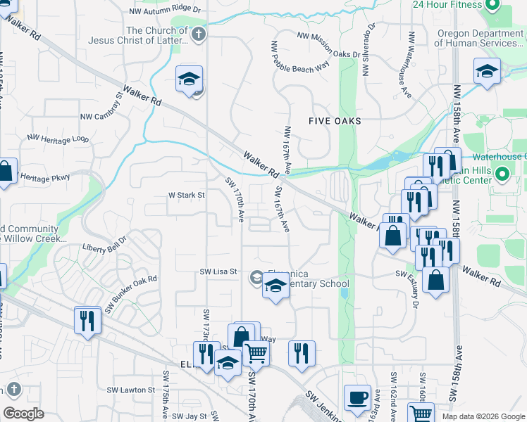 map of restaurants, bars, coffee shops, grocery stores, and more near 16935 Southwest Kattegat Drive in Beaverton