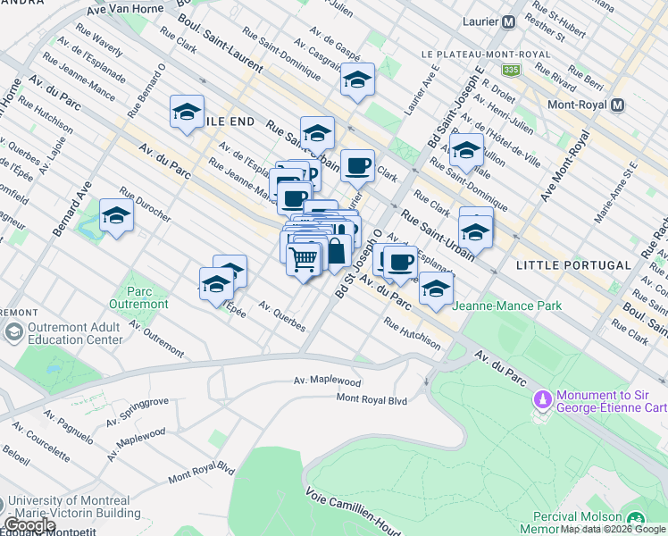 map of restaurants, bars, coffee shops, grocery stores, and more near 371 Rue Edouard Charles in Montreal