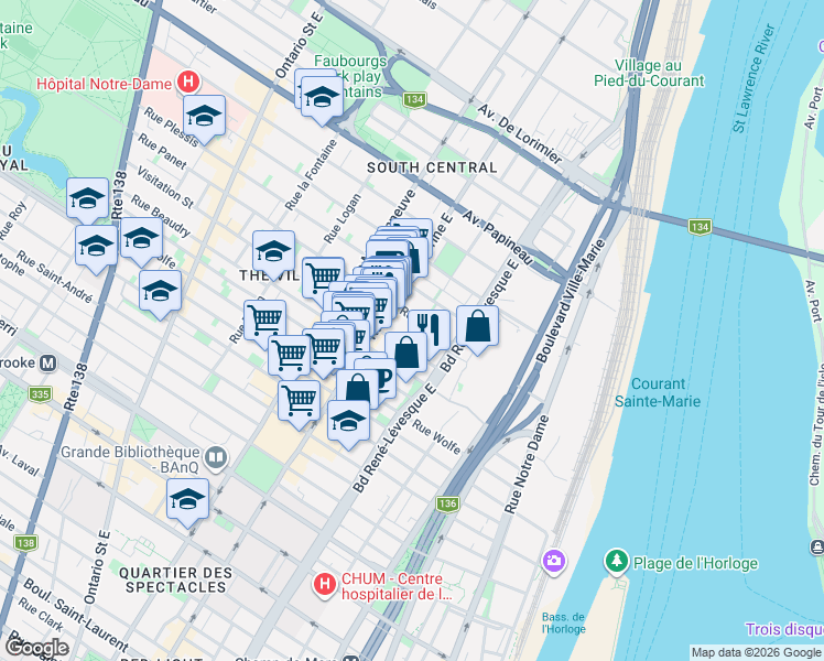 map of restaurants, bars, coffee shops, grocery stores, and more near 1331 Rue Sainte-Rose in Montreal