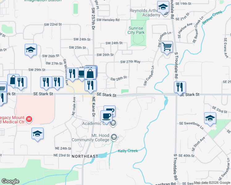 map of restaurants, bars, coffee shops, grocery stores, and more near 3042-3044 Southwest Laura Court in Troutdale