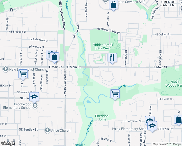 map of restaurants, bars, coffee shops, grocery stores, and more near 165 Southeast 49th Court in Hillsboro