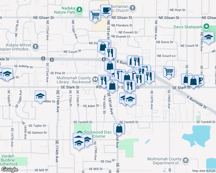 map of restaurants, bars, coffee shops, grocery stores, and more near in Gresham