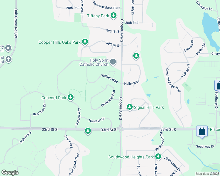 map of restaurants, bars, coffee shops, grocery stores, and more near 2210 Chelmsford Lane in St. Cloud