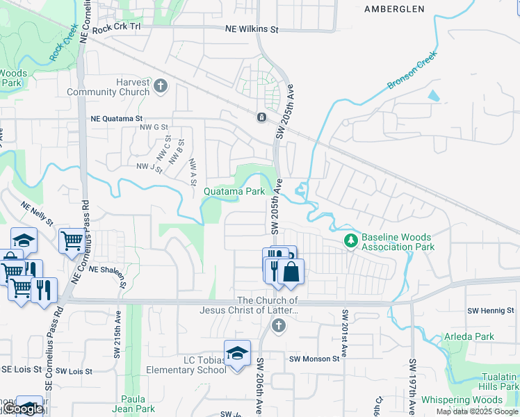 map of restaurants, bars, coffee shops, grocery stores, and more near 20625 Southwest Bingo Lane in Beaverton