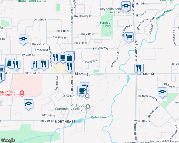 map of restaurants, bars, coffee shops, grocery stores, and more near 3042-3044 Southwest Laura Court in Troutdale