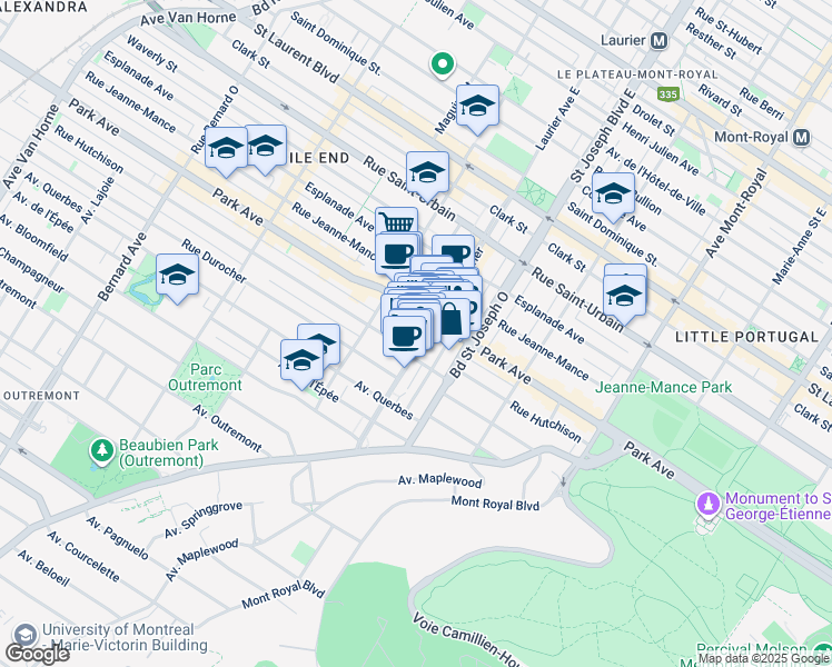 map of restaurants, bars, coffee shops, grocery stores, and more near in Montreal