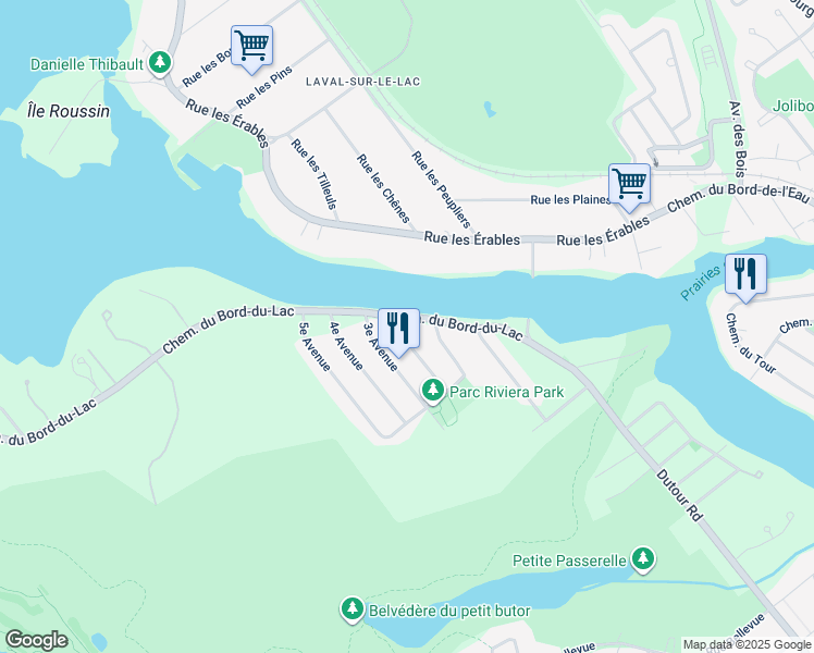 map of restaurants, bars, coffee shops, grocery stores, and more near 2384 Chemin du Bord-du-Lac in Montréal