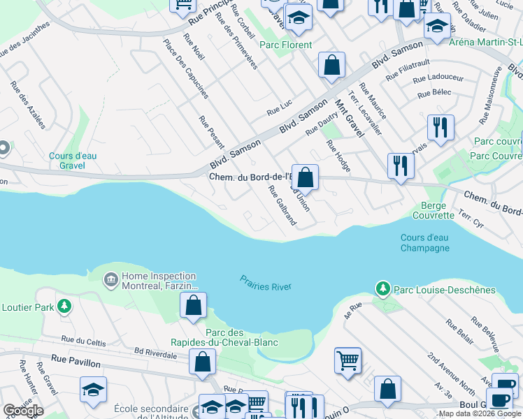 map of restaurants, bars, coffee shops, grocery stores, and more near 770 Terrasse Pesant in Laval