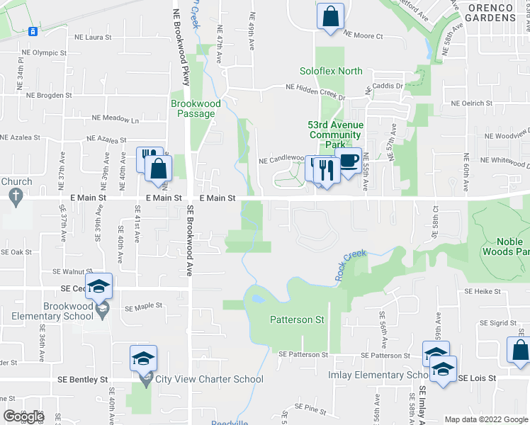 map of restaurants, bars, coffee shops, grocery stores, and more near 165 Southeast 49th Court in Hillsboro