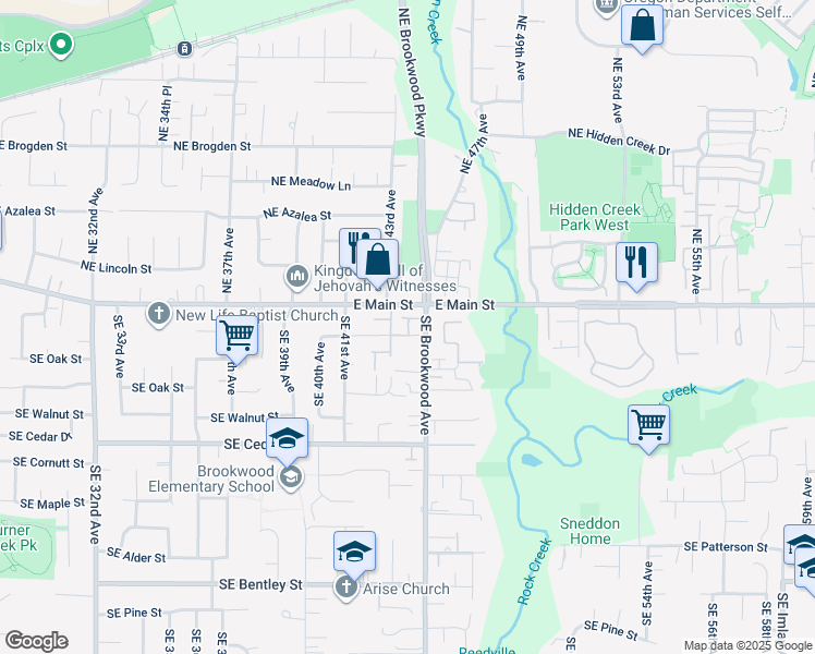 map of restaurants, bars, coffee shops, grocery stores, and more near 224 Southeast 44th Avenue in Hillsboro