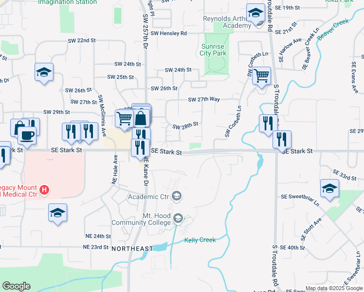 map of restaurants, bars, coffee shops, grocery stores, and more near 3042-3044 Southwest Laura Court in Troutdale