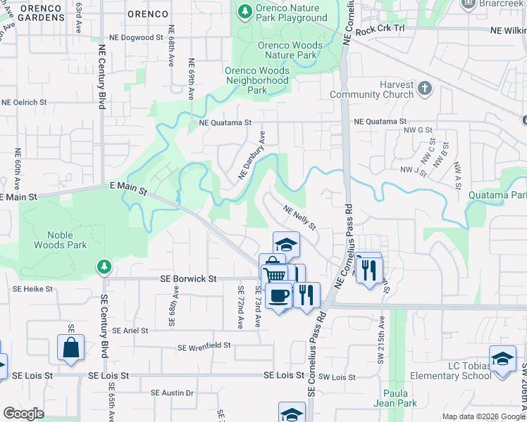 map of restaurants, bars, coffee shops, grocery stores, and more near 7246 Northeast Shaleen Street in Hillsboro
