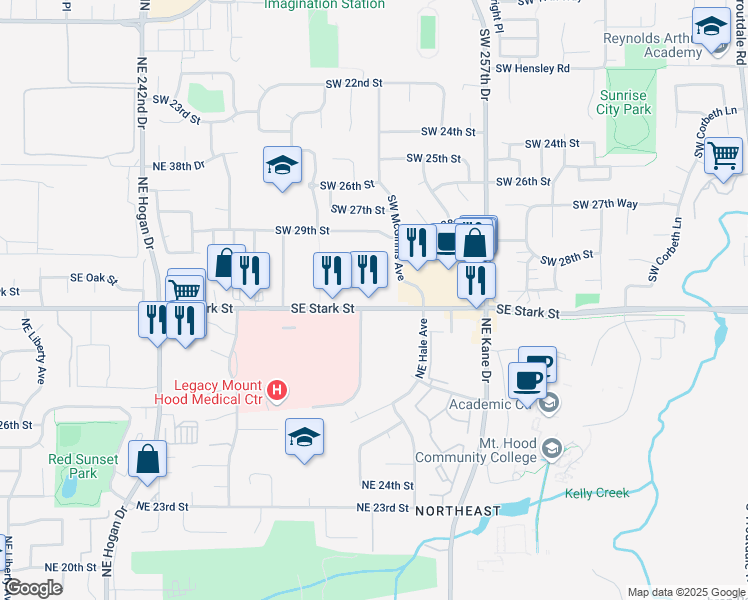 map of restaurants, bars, coffee shops, grocery stores, and more near 25135 Southeast Stark Street in Troutdale
