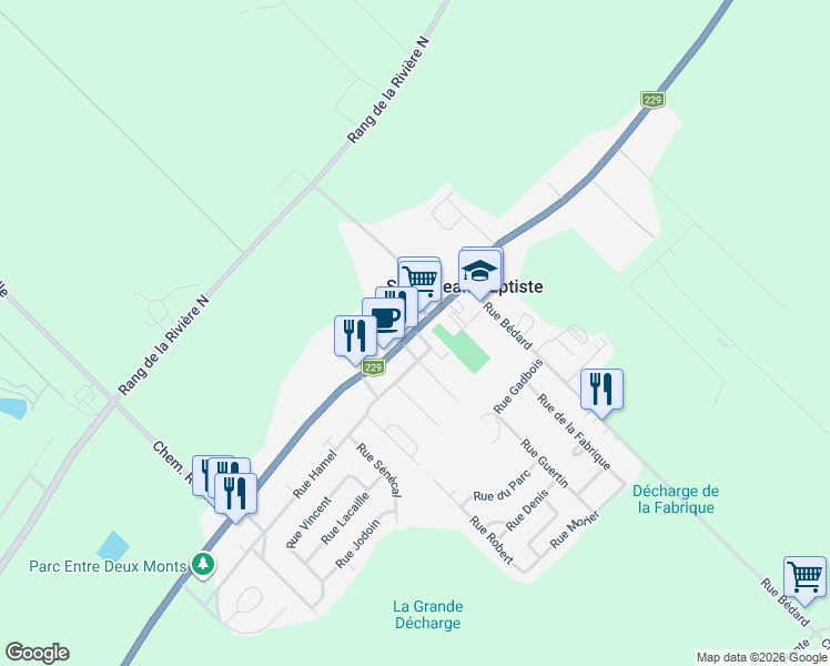 map of restaurants, bars, coffee shops, grocery stores, and more near 3139 Rue Principale in Saint-Jean-Baptiste