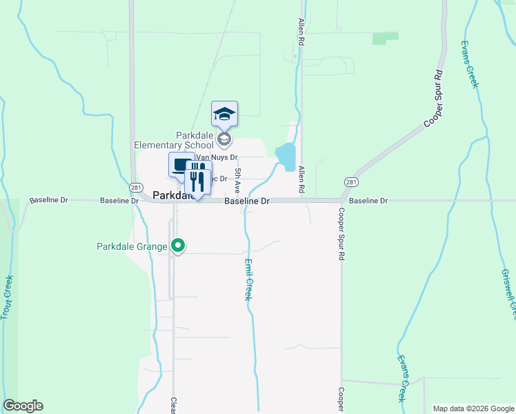 map of restaurants, bars, coffee shops, grocery stores, and more near 4865 Baseline Drive in Mount Hood