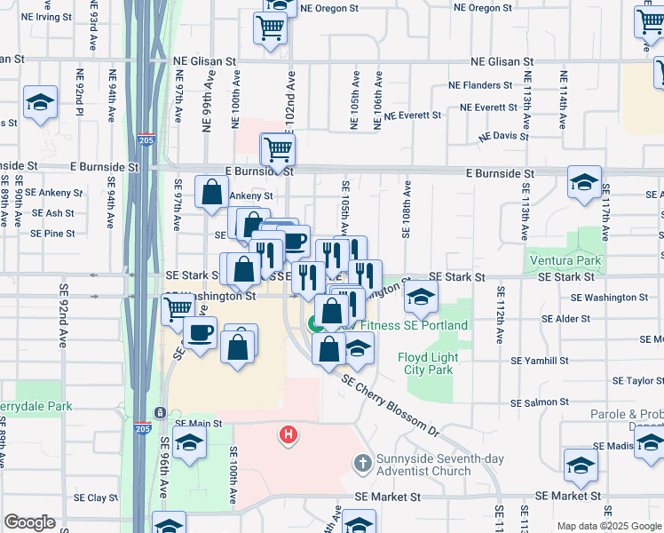 map of restaurants, bars, coffee shops, grocery stores, and more near in Portland