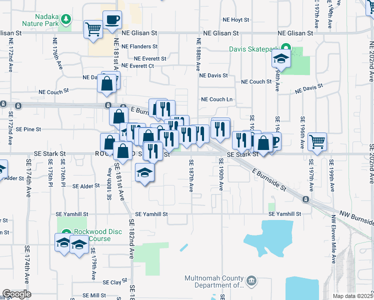 map of restaurants, bars, coffee shops, grocery stores, and more near in Gresham