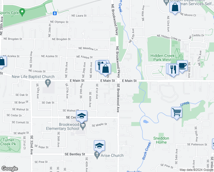 map of restaurants, bars, coffee shops, grocery stores, and more near 4272 Southeast Maya Court in Hillsboro