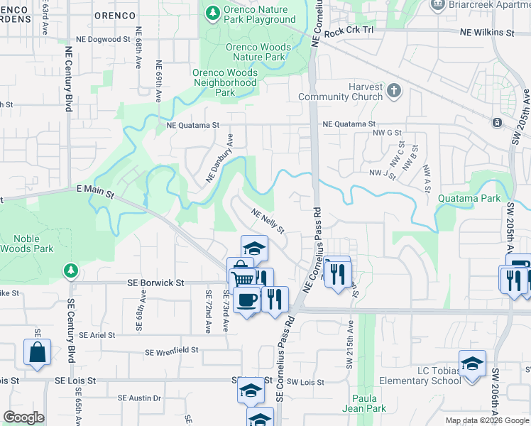 map of restaurants, bars, coffee shops, grocery stores, and more near 7307 Northeast Nelly Street in Hillsboro