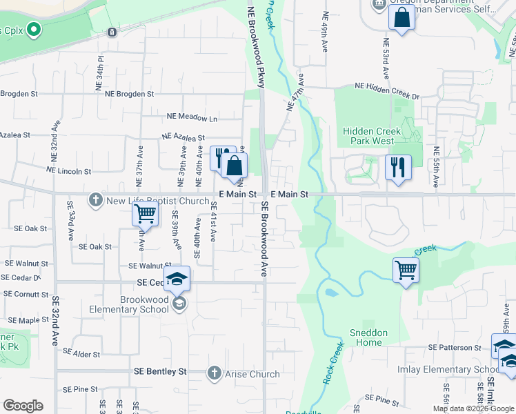 map of restaurants, bars, coffee shops, grocery stores, and more near 224 Southeast 44th Avenue in Hillsboro