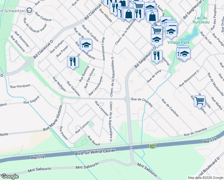 map of restaurants, bars, coffee shops, grocery stores, and more near 375 Chemin de la Rabastalière Ouest in Saint-Bruno-de-Montarville
