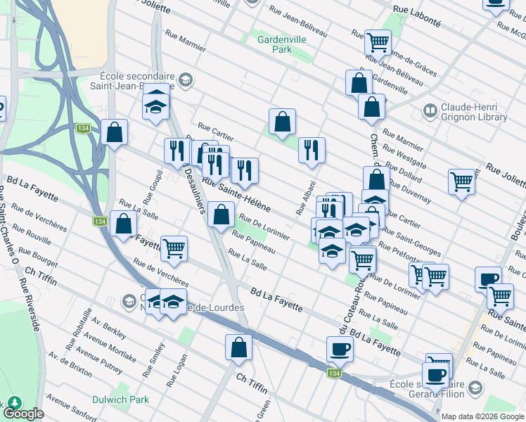 map of restaurants, bars, coffee shops, grocery stores, and more near 1012 Rue Sainte-Hélène in Longueuil