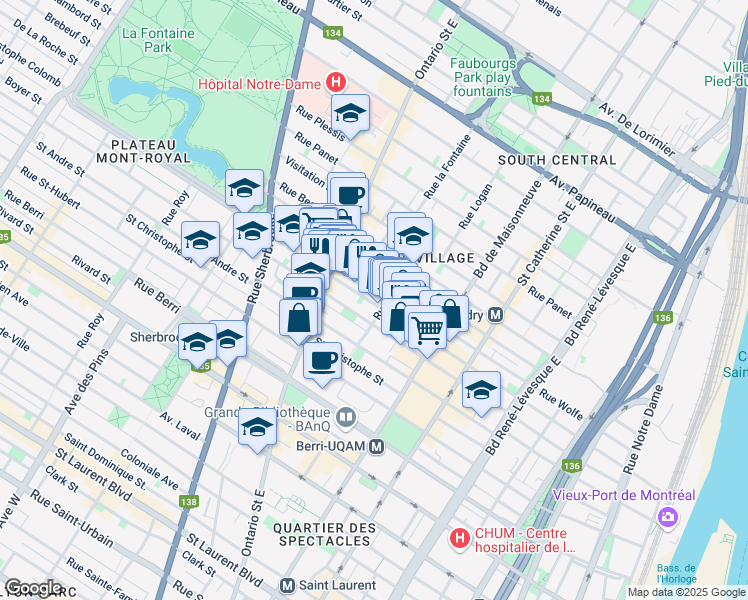 map of restaurants, bars, coffee shops, grocery stores, and more near 1787 Rue Atateken in Montréal