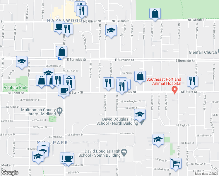 map of restaurants, bars, coffee shops, grocery stores, and more near in Portland