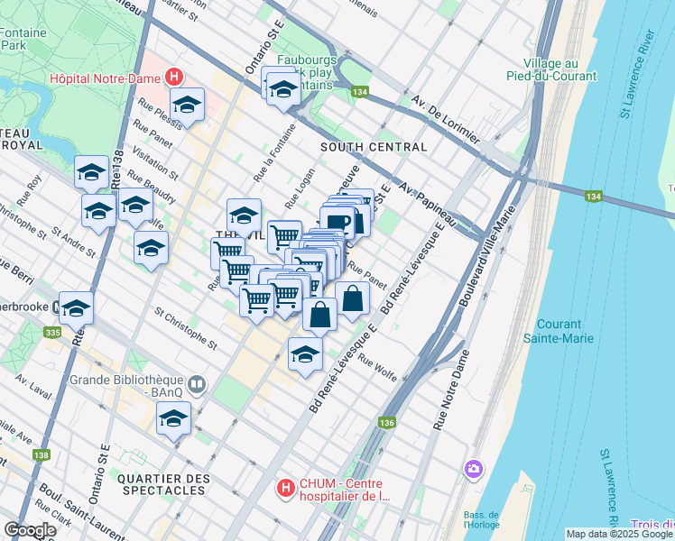 map of restaurants, bars, coffee shops, grocery stores, and more near in Montreal