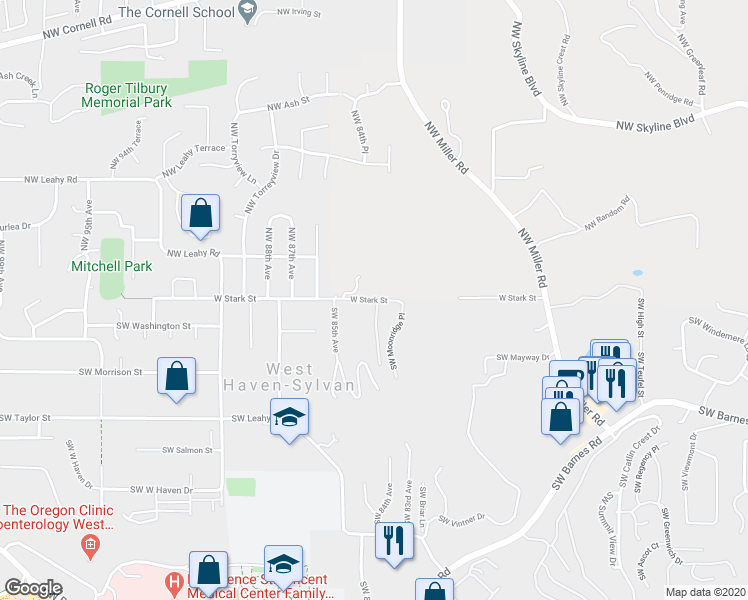 map of restaurants, bars, coffee shops, grocery stores, and more near 8360 W Stark St in Portland
