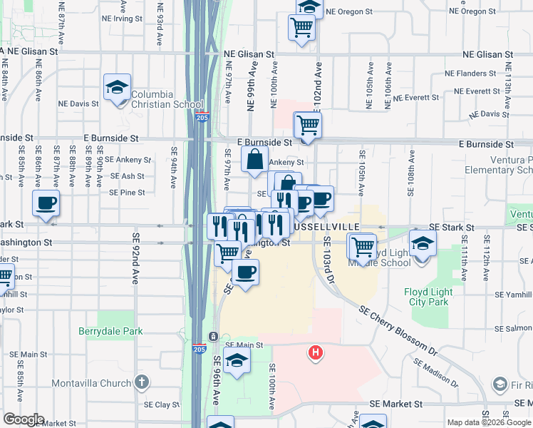 map of restaurants, bars, coffee shops, grocery stores, and more near in Portland