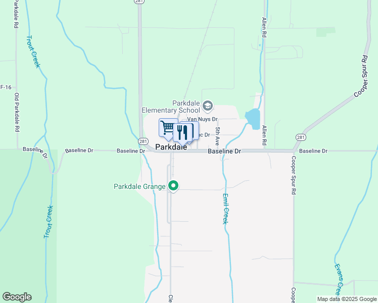 map of restaurants, bars, coffee shops, grocery stores, and more near 4945 Baseline Rd in Mount Hood