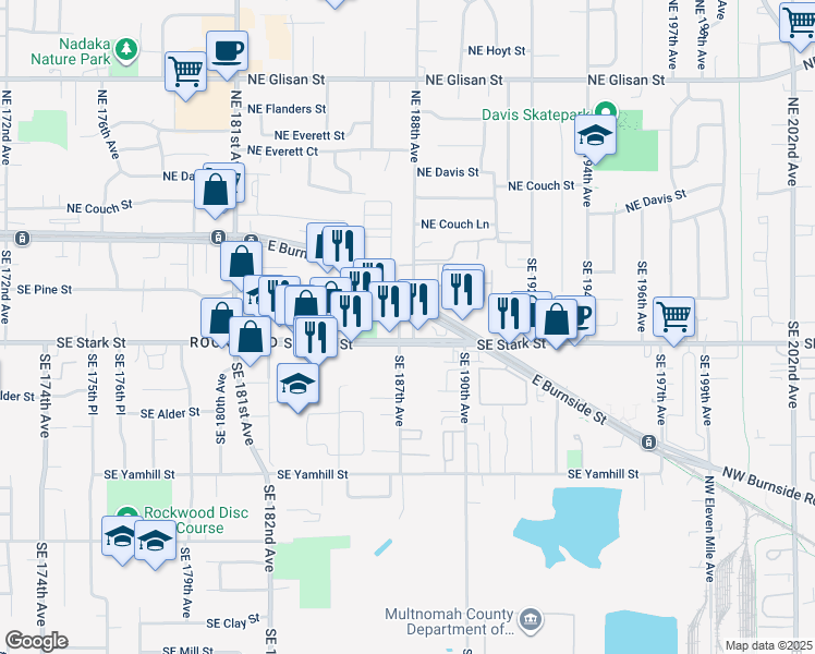 map of restaurants, bars, coffee shops, grocery stores, and more near in Gresham