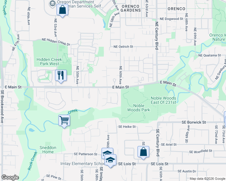 map of restaurants, bars, coffee shops, grocery stores, and more near 5867 Southeast Snowberry Court in Hillsboro