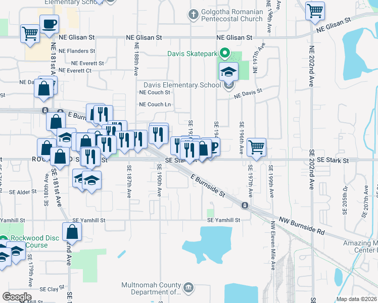 map of restaurants, bars, coffee shops, grocery stores, and more near in Gresham