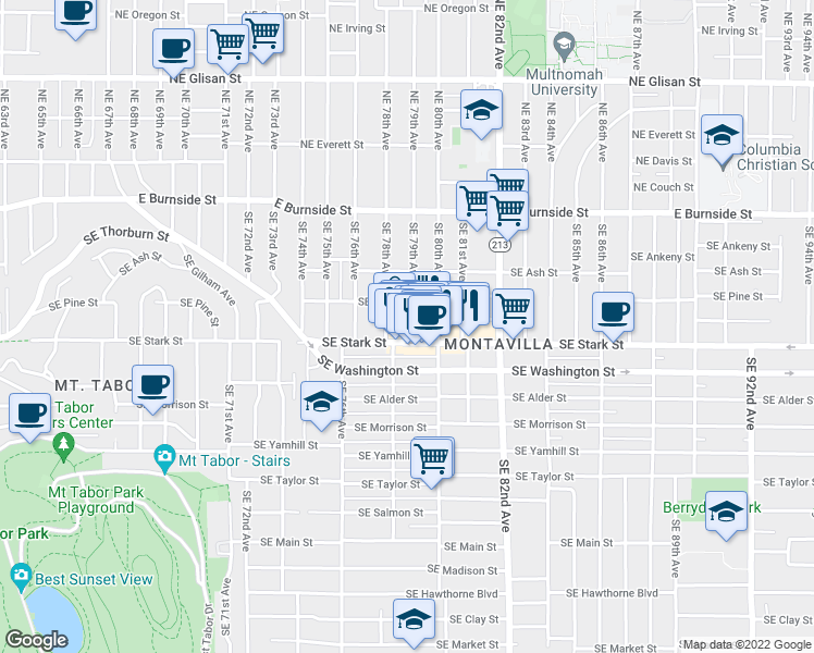 map of restaurants, bars, coffee shops, grocery stores, and more near 339 Southeast 79th Avenue in Portland