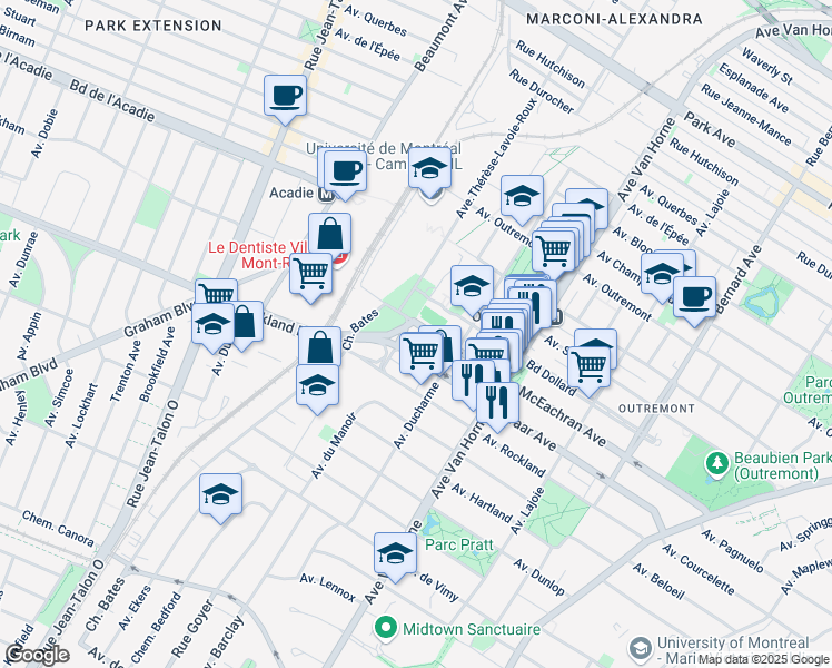 map of restaurants, bars, coffee shops, grocery stores, and more near 970 Avenue McEachran in Montréal
