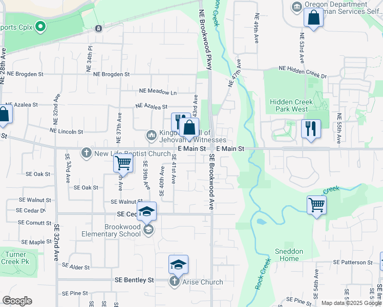 map of restaurants, bars, coffee shops, grocery stores, and more near 4273 Southeast Maya Court in Hillsboro
