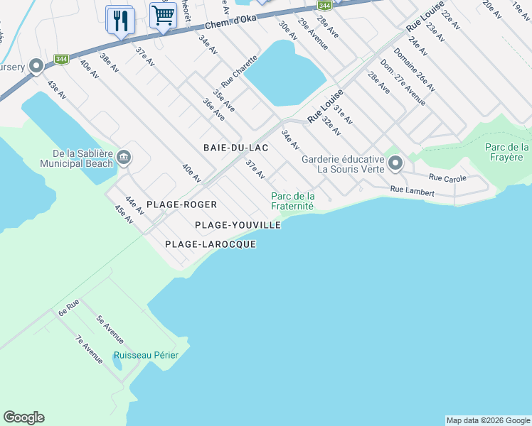 map of restaurants, bars, coffee shops, grocery stores, and more near 7 38e Avenue in Sainte-Marthe-sur-le-Lac