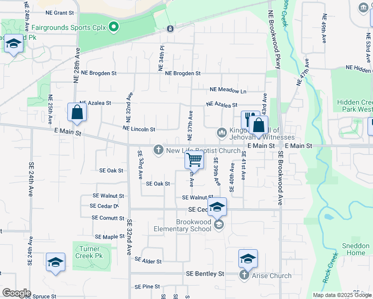 map of restaurants, bars, coffee shops, grocery stores, and more near 3674 Southeast Russell Court in Hillsboro