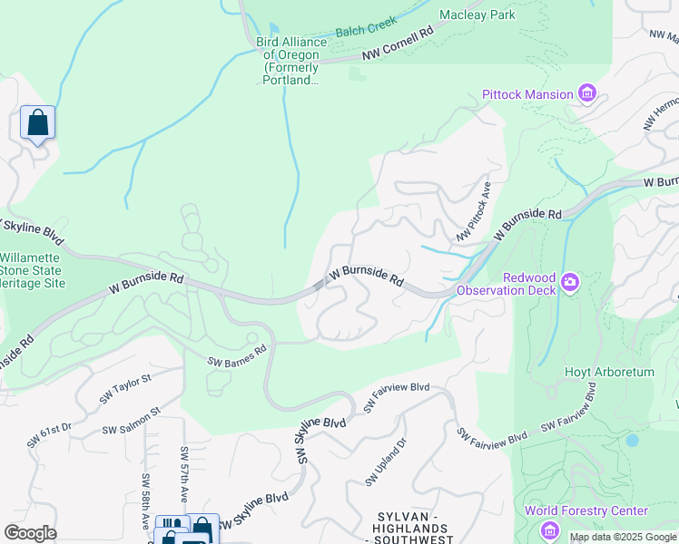 map of restaurants, bars, coffee shops, grocery stores, and more near West Burnside Road in Portland