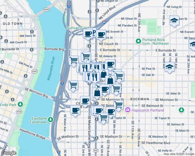 map of restaurants, bars, coffee shops, grocery stores, and more near in Portland