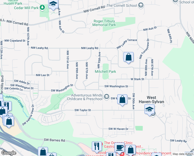 map of restaurants, bars, coffee shops, grocery stores, and more near 25 Northwest 95th Avenue in Portland